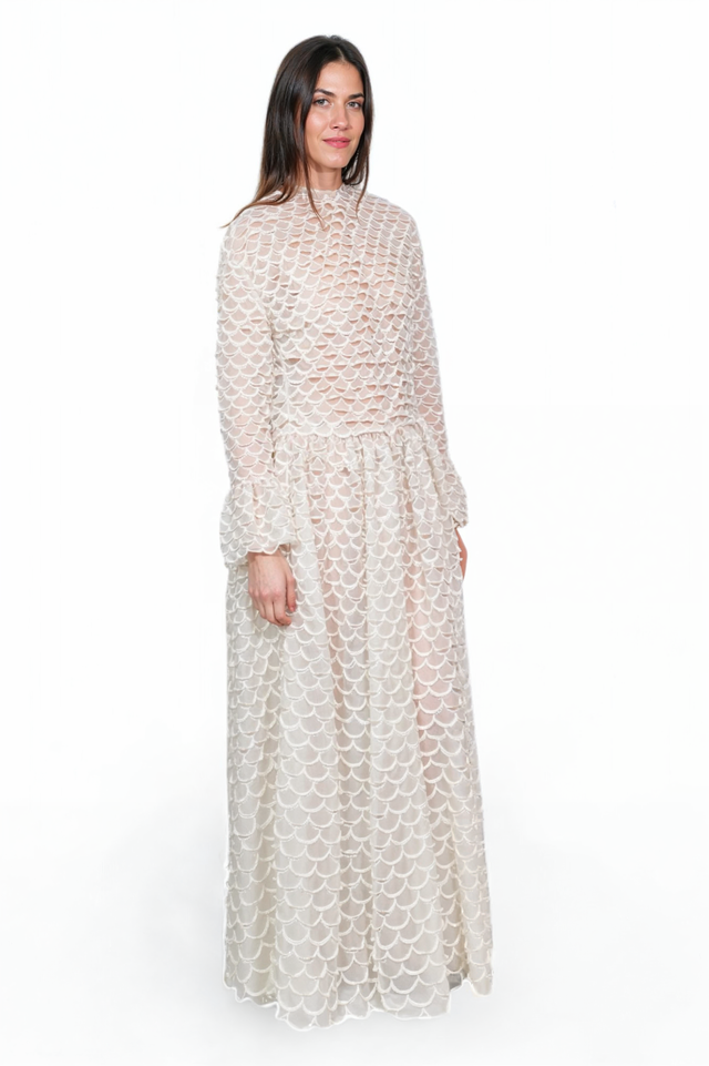 Valentino Ivory Scalloped Lace Maxi Dress