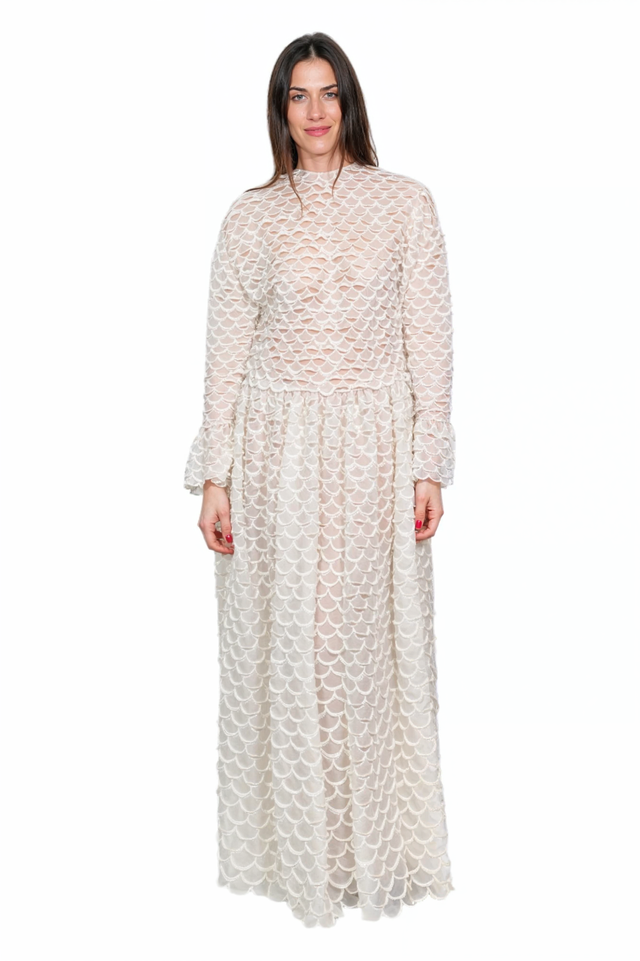 Valentino Ivory Scalloped Lace Maxi Dress