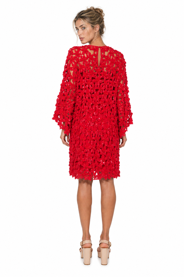 Valentino Red Floral Lace Mini Dress