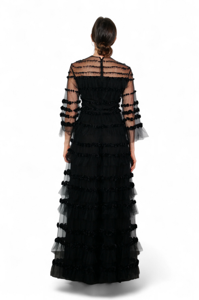 Valentino Tiered Tulle Gown — Black