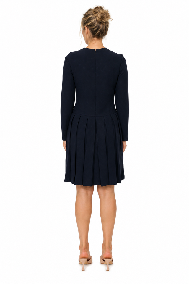 Valentino Keyhole Tie-Neck Pleated Silk Mini Dress