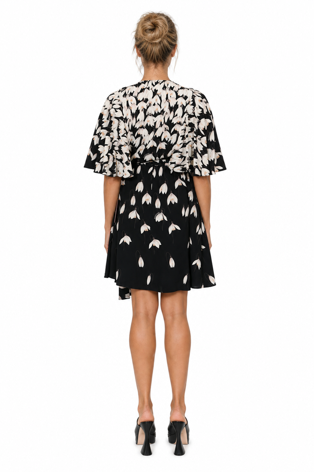 Valentino Floral Printed Silk Flutter-Sleeve Wrap Mini Dress