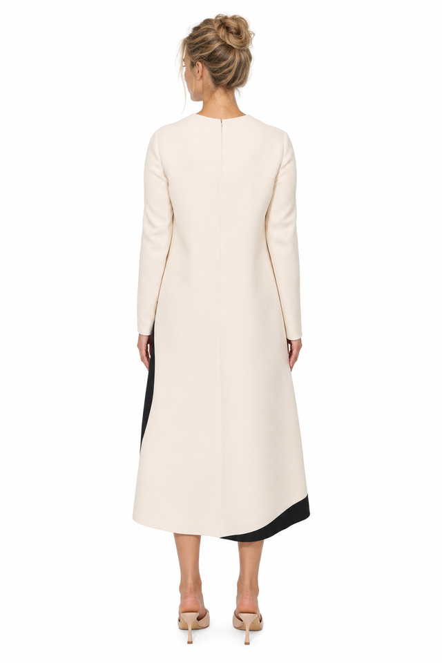 Valentino Two-Tone Wave-Appliqué Wool-Silk Midi Dress