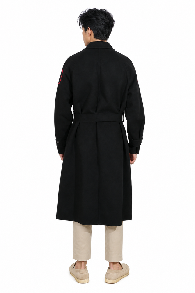 Valentino Red Logo Embroidered Belted Wool Coat
