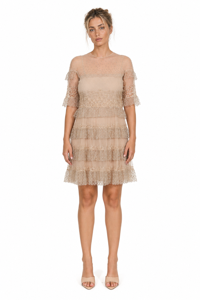 Valentino Tiered Sequined Mesh Mini Dress