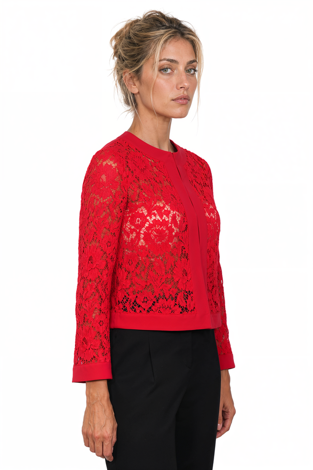Valentino Cropped Lace Evening Jacket in Red