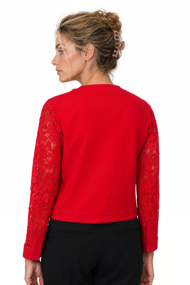 Valentino Cropped Lace Evening Jacket in Red