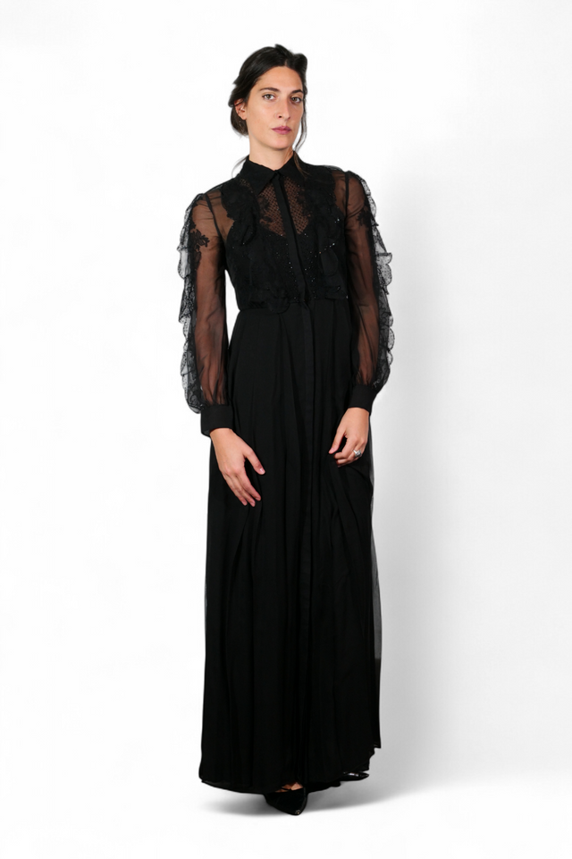 Valentino Sheer Lace Long Gown — Black