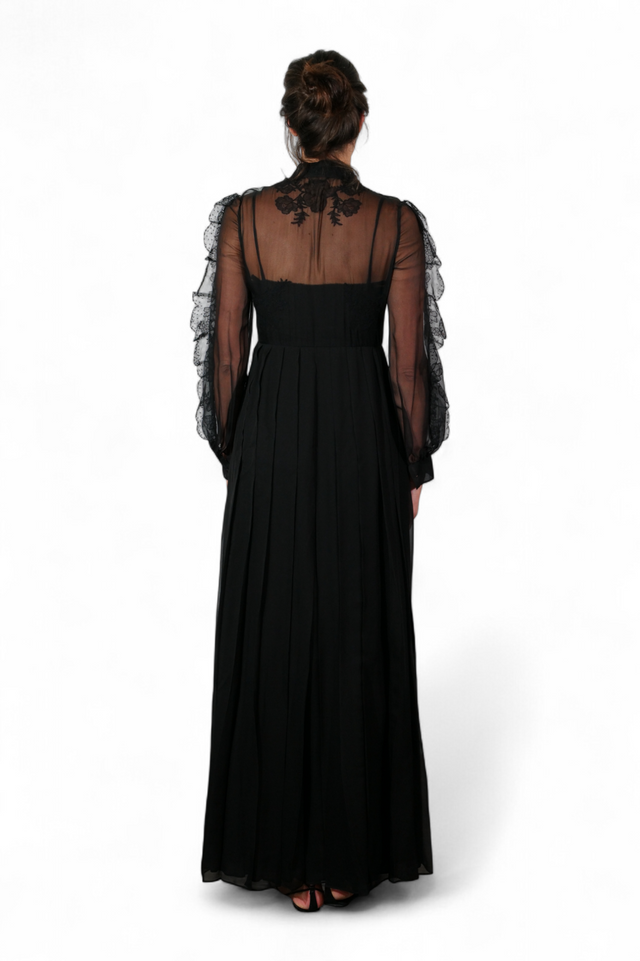 Valentino Sheer Lace Long Gown — Black