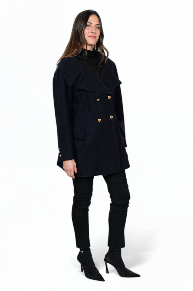 Valentino Navy Double-Breasted Wool Coat