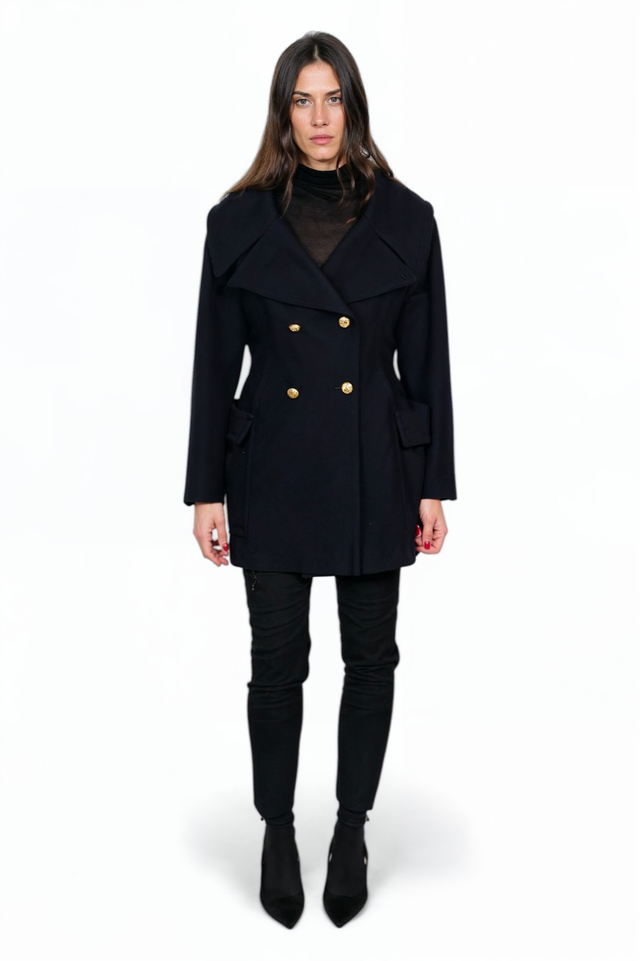 Valentino Navy Double-Breasted Wool Coat