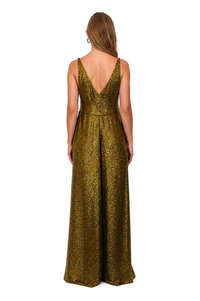 Valentino Sequin Slip Gown – Bronze V-Neck Maxi Dress