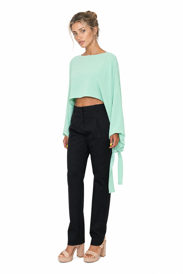 Valentino Garavani Tie-Cuff Silk Cropped Blouse