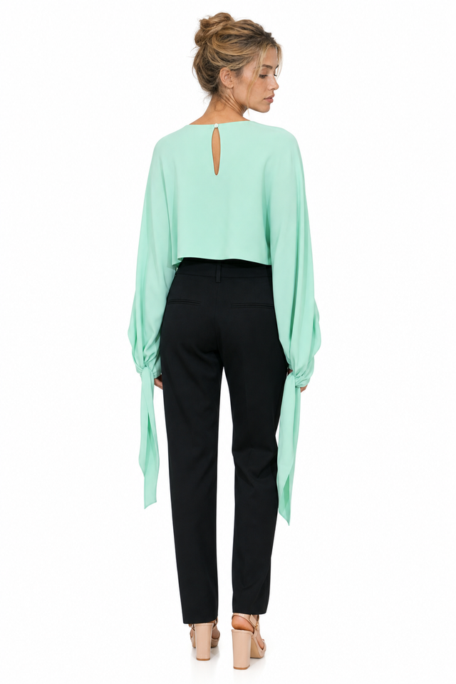 Valentino Garavani Tie-Cuff Silk Cropped Blouse