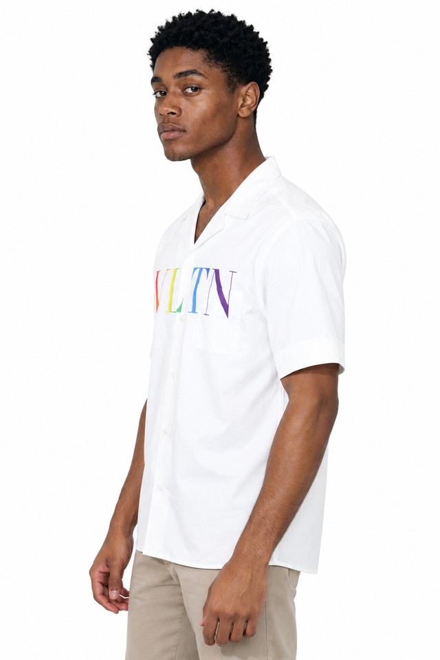 Valentino Rainbow VLTN Short-Sleeve Cotton Shirt