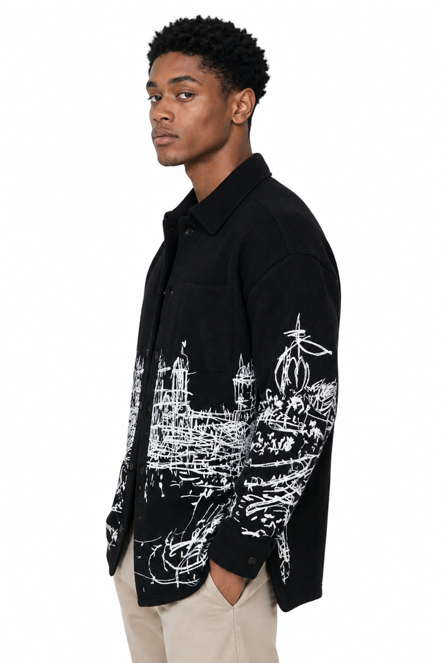 Valentino Graphic Sketch Wool-Blend Overshirt Jacket