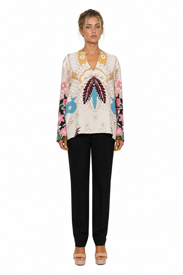 Valentino Garavani Printed Silk V-Neck Tunic Blouse