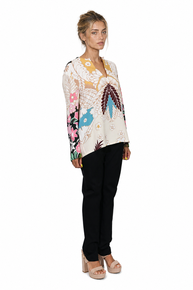 Valentino Garavani Printed Silk V-Neck Tunic Blouse