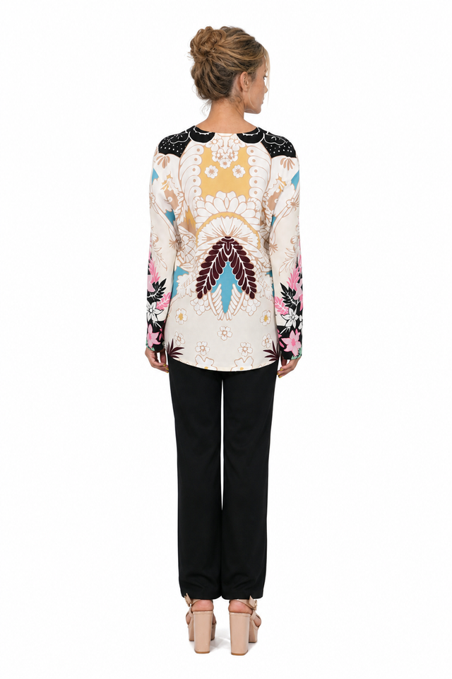 Valentino Garavani Printed Silk V-Neck Tunic Blouse