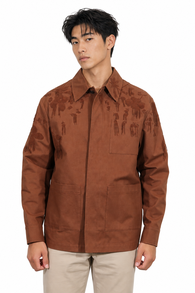Valentino Fringe Floral Embroidered Field Jacket