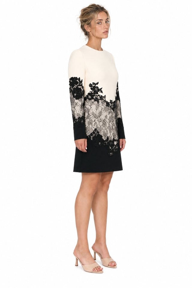 Valentino Lace-Inlaid Crepe Mini Dress