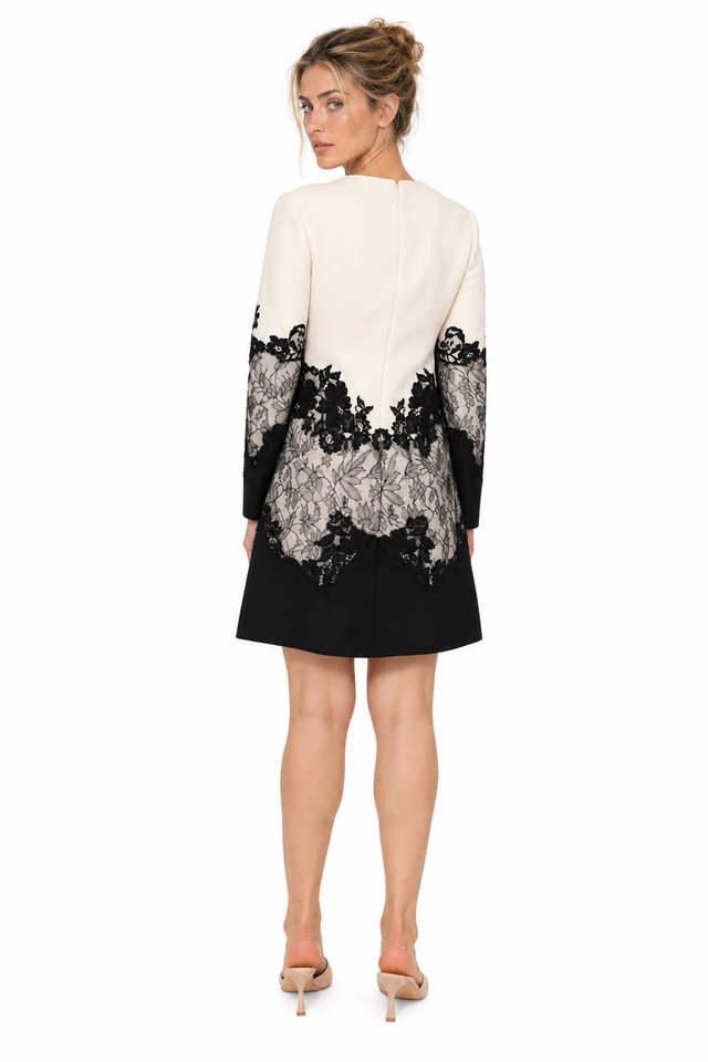 Valentino Lace-Inlaid Crepe Mini Dress