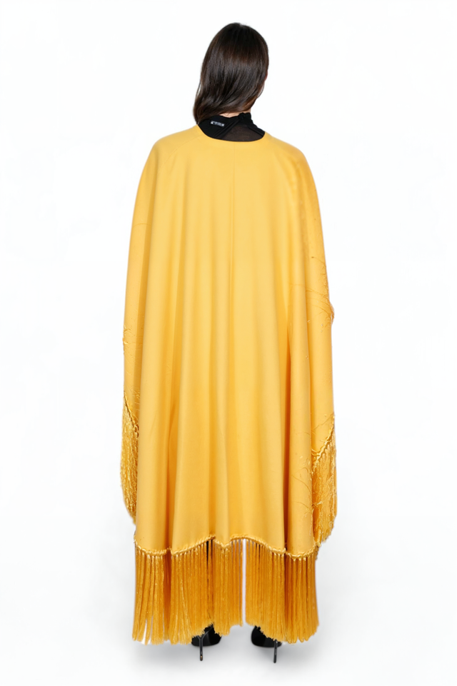 Valentino Golden Yellow Fringe Cape with Luxe Detailing