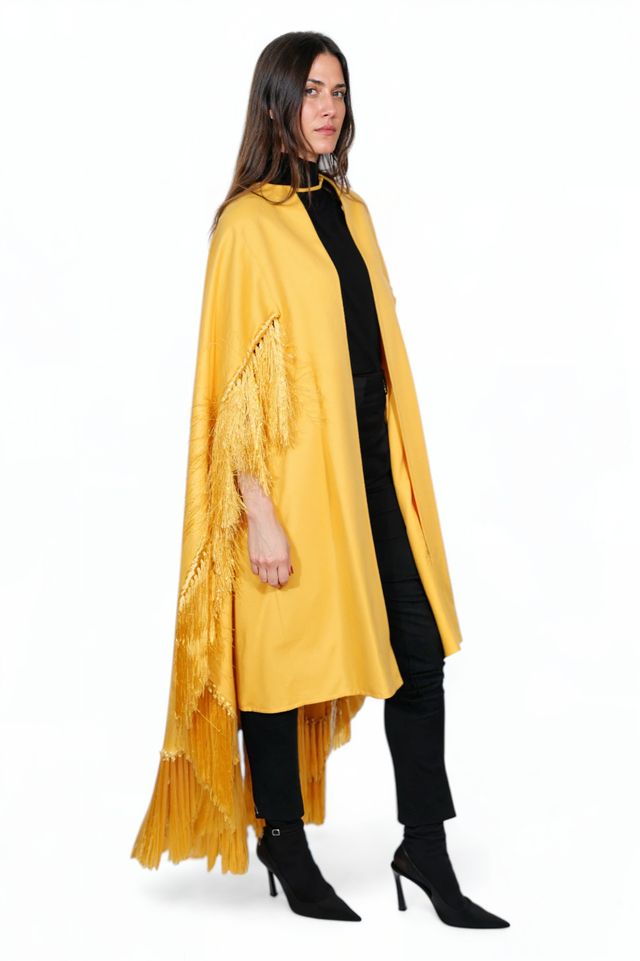 Valentino Golden Yellow Fringe Cape with Luxe Detailing