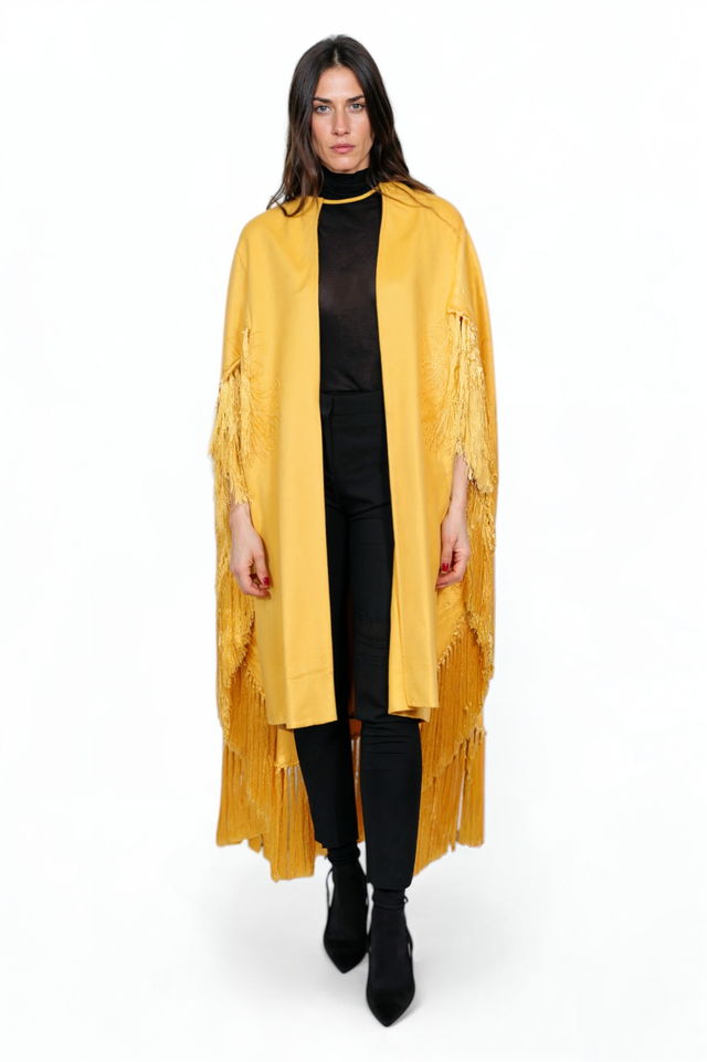 Valentino Golden Yellow Fringe Cape with Luxe Detailing