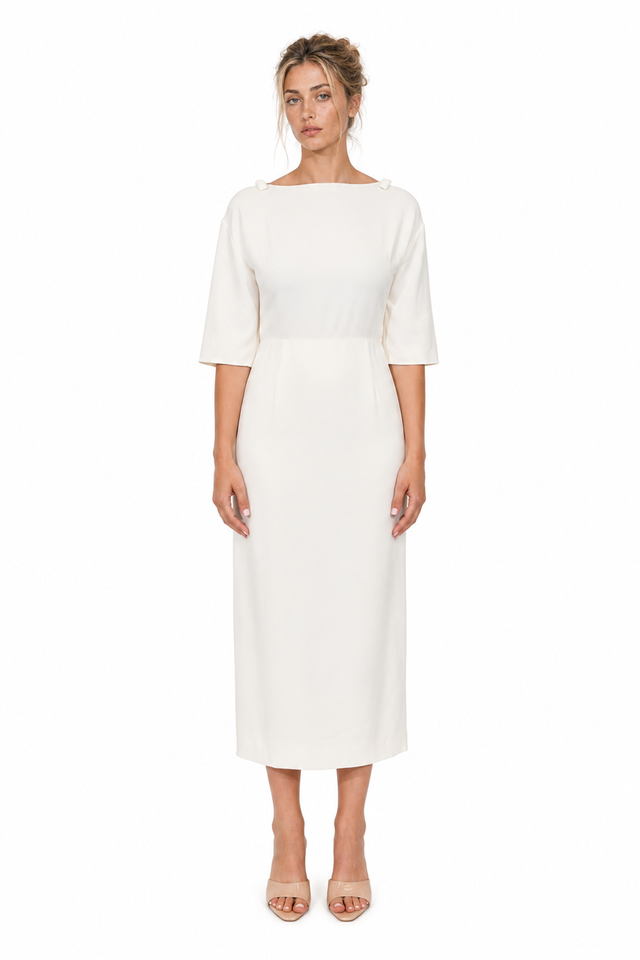 Valentino Shoulder-Bow Crepe Caddy Column Midi Dress