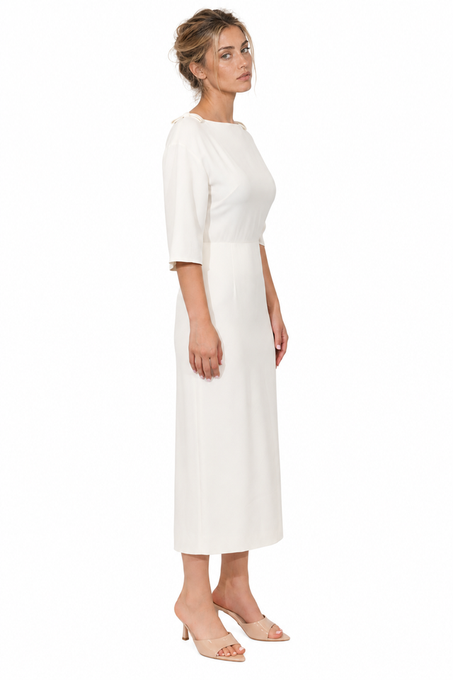 Valentino Shoulder-Bow Crepe Caddy Column Midi Dress