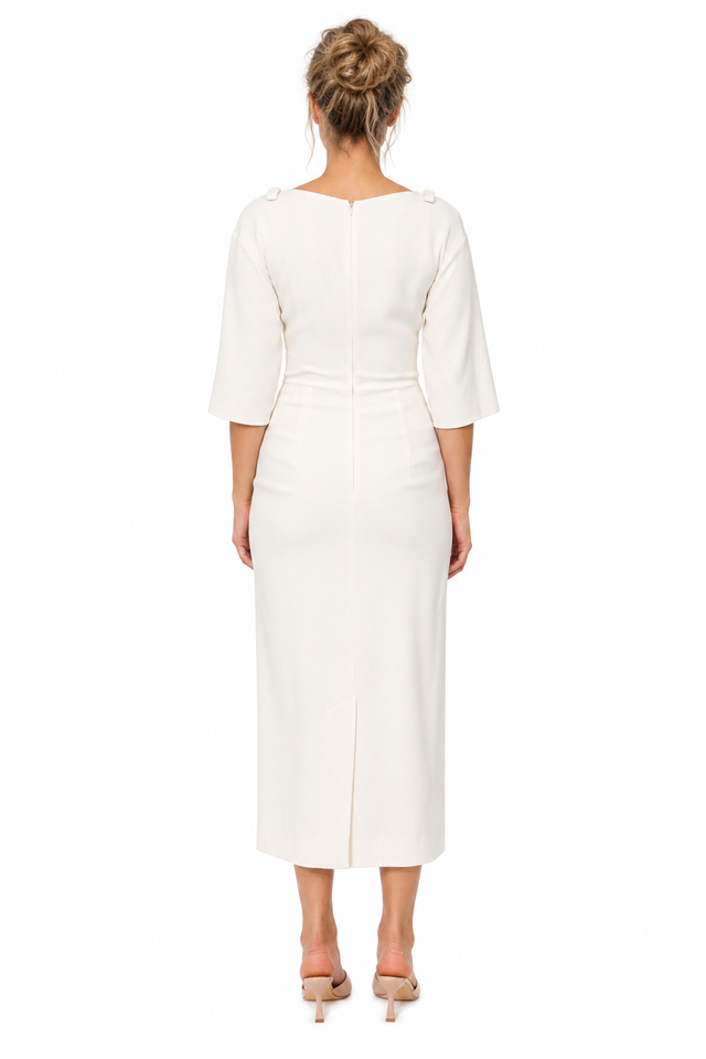 Valentino Shoulder-Bow Crepe Caddy Column Midi Dress