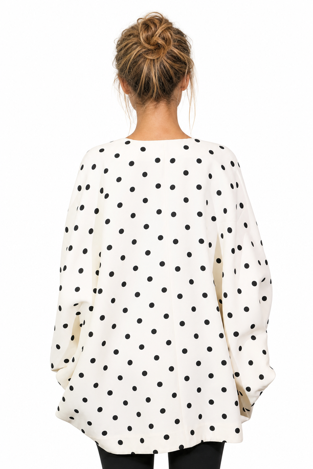 Valentino Polka-Dot Silk Cady Open-Front Kimono Jacket in Ivory White & Black