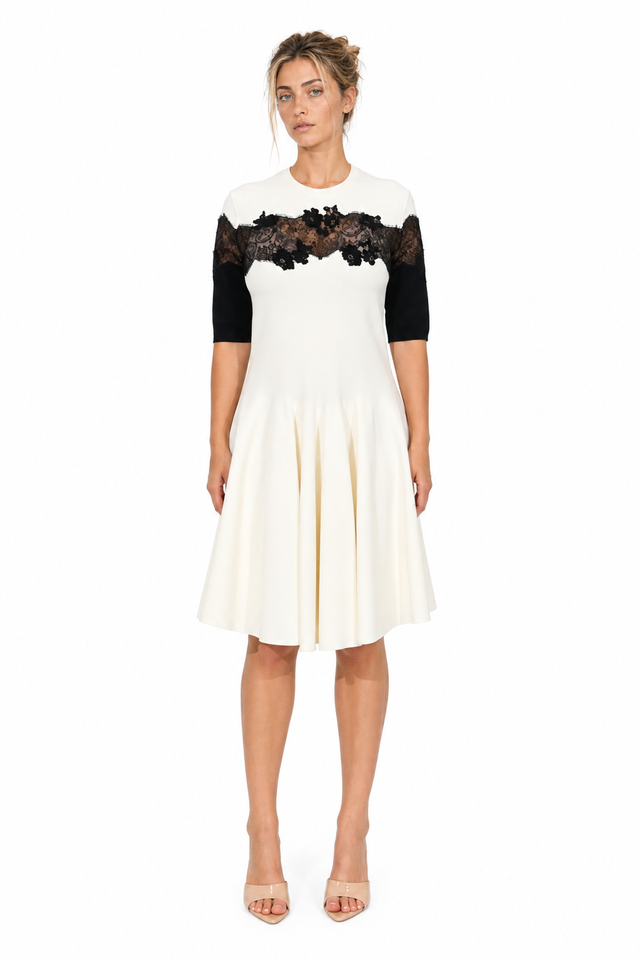 Valentino Lace-Trim Knit A-Line Dress