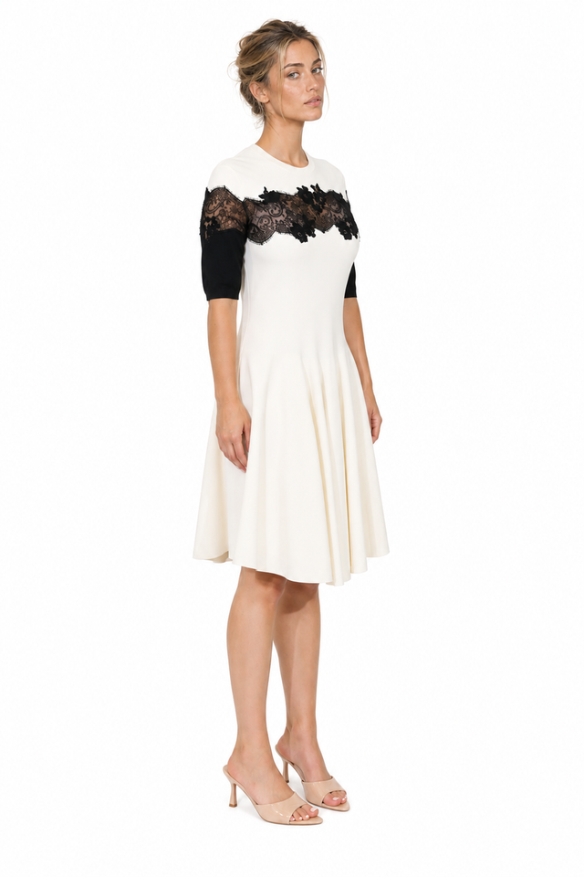 Valentino Lace-Trim Knit A-Line Dress