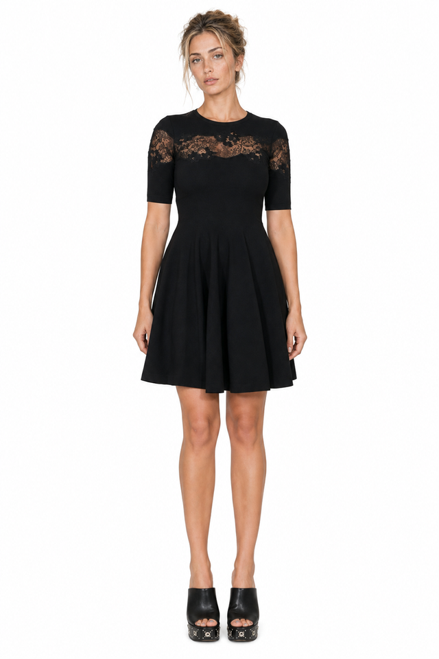 Valentino Lace-Trim Knit A-Line Dress