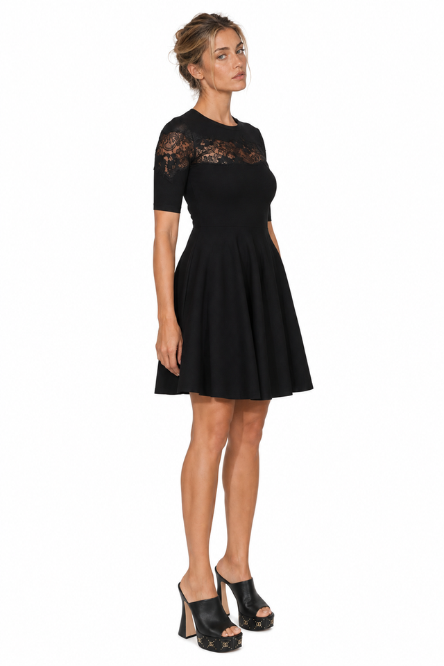 Valentino Lace-Trim Knit A-Line Dress