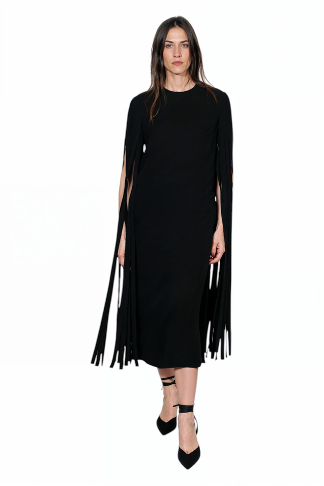 Valentino Black Fringe Detail Midi Dress