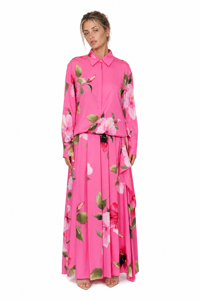 Valentino Garavani Hibiscus Print Silk Shirt & Maxi Skirt Set