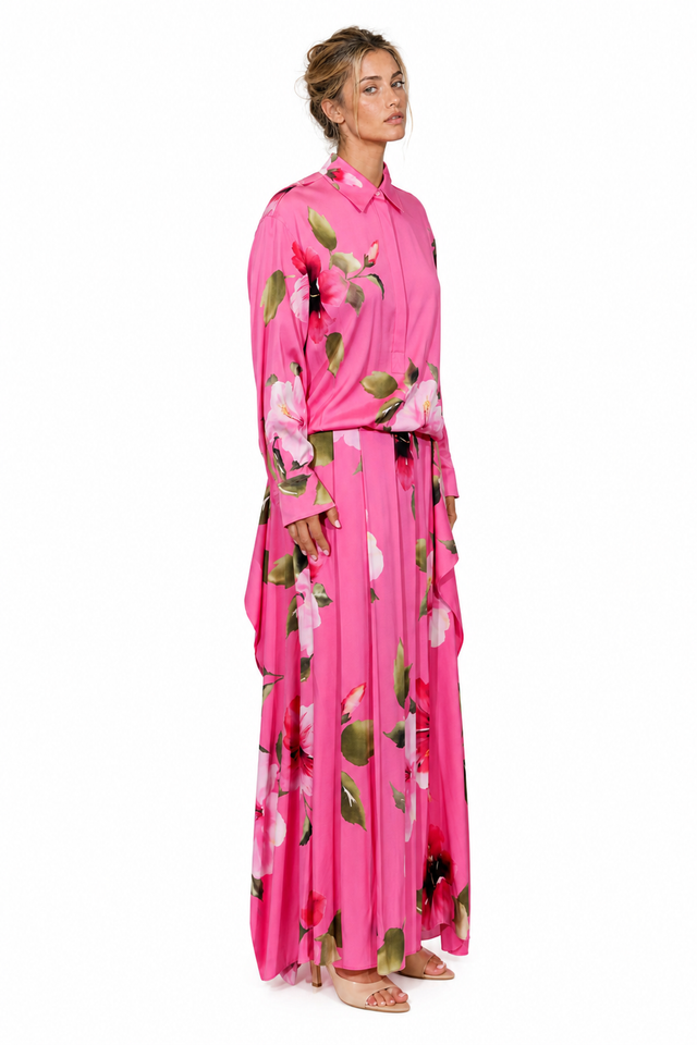 Valentino Garavani Hibiscus Print Silk Shirt & Maxi Skirt Set