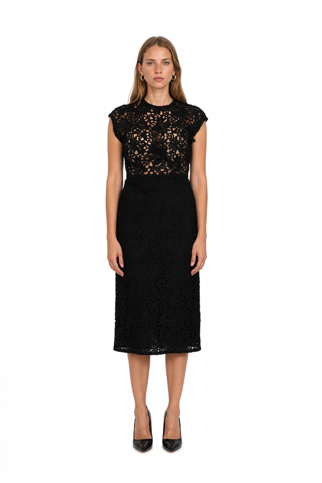 Valentino Heavy Lace Sleeveless Midi Dress
