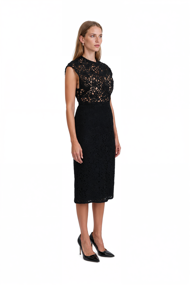 Valentino Heavy Lace Sleeveless Midi Dress