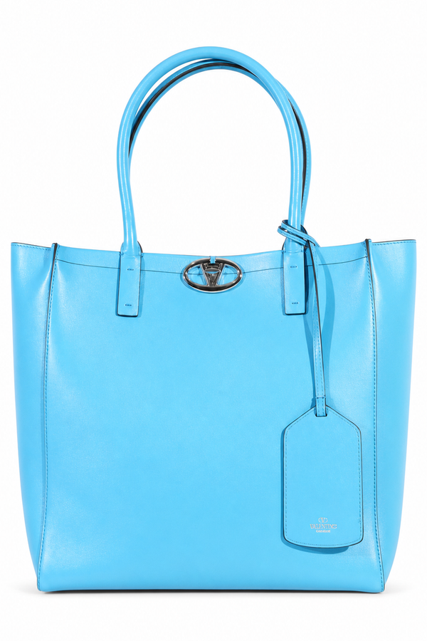 Valentino Garavani Escape VLogo Leather Tote Bag in Sky Blue