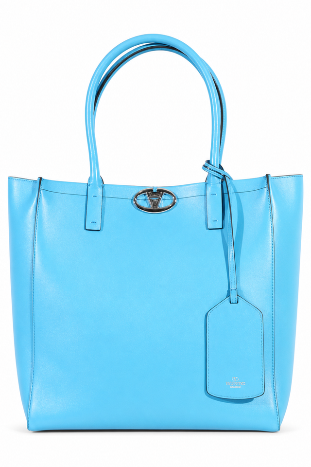 Valentino Garavani Escape VLogo Leather Tote Bag in Sky Blue