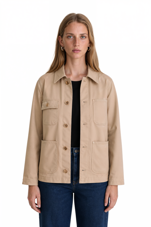 RED Valentino Cotton Utility Jacket in blue cotton twill with point collar and patch pockets