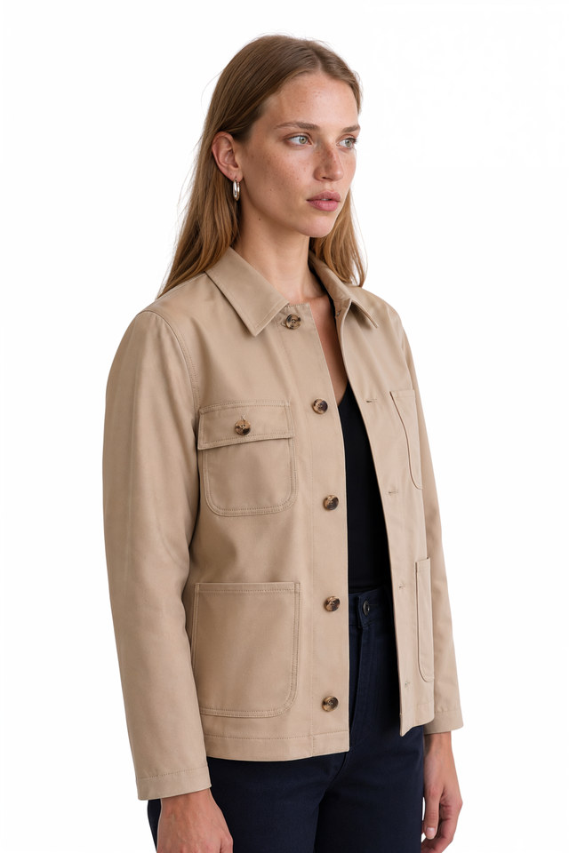RED Valentino Cotton Utility Jacket in blue cotton twill with point collar and patch pockets