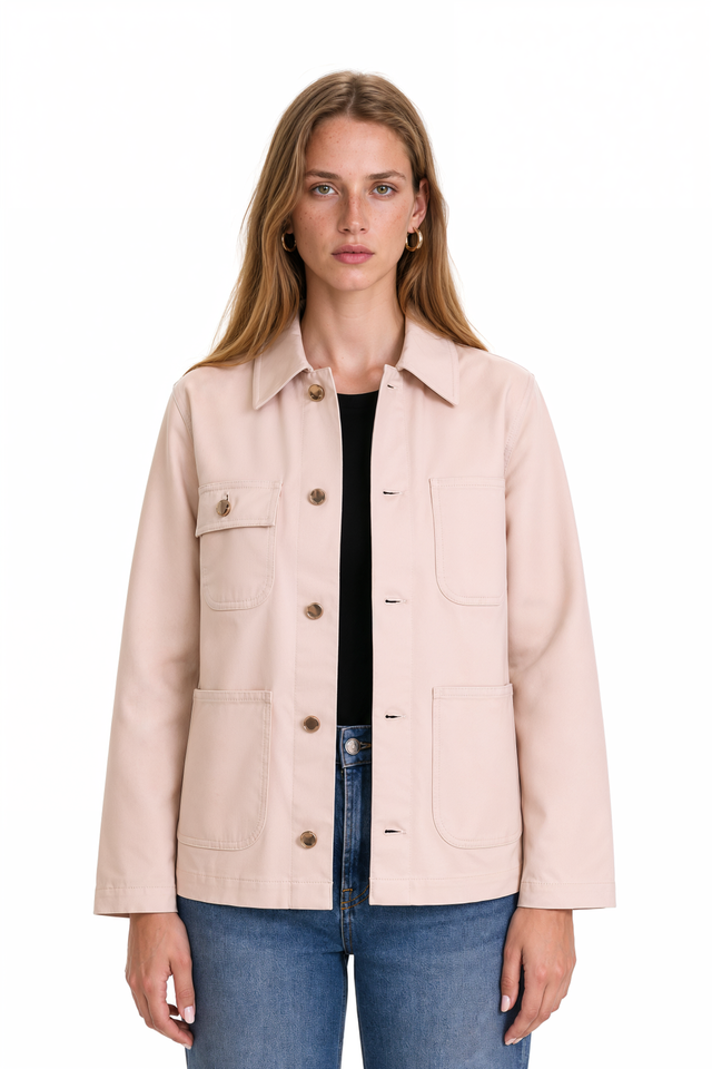 RED Valentino Cotton Utility Jacket in blue cotton twill with point collar and patch pockets