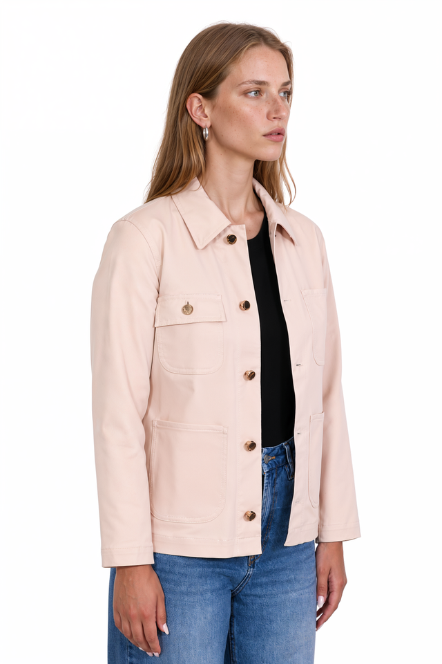 RED Valentino Cotton Utility Jacket in blue cotton twill with point collar and patch pockets
