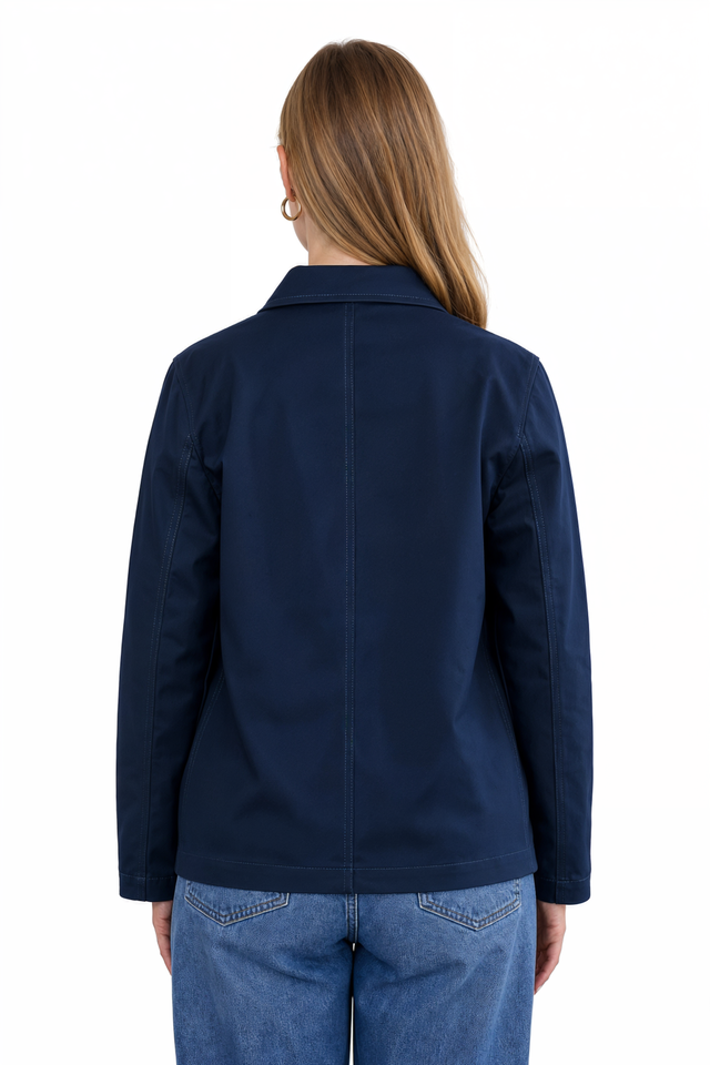 RED Valentino Cotton Utility Jacket in blue cotton twill with point collar and patch pockets