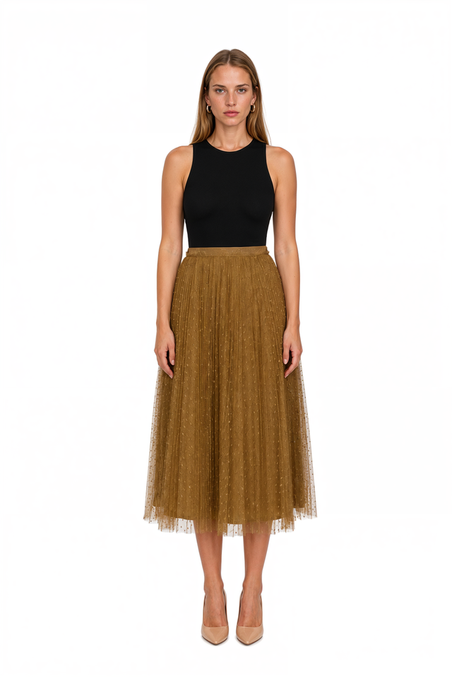 Red Valentino Polka Dot Tulle Midi Skirt